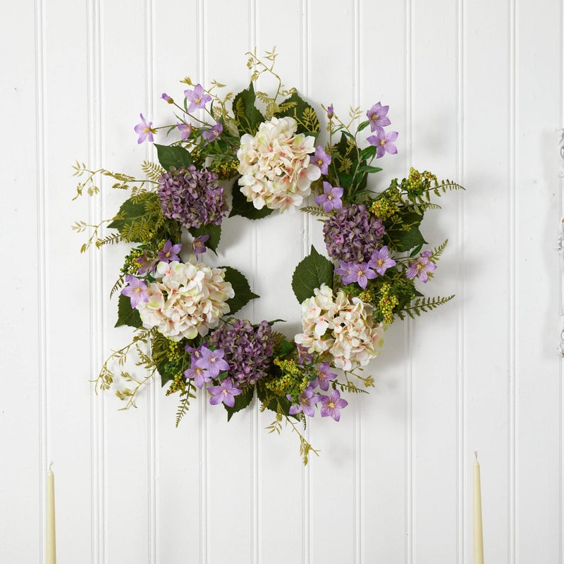 Nearly Natural 24in. Hydrangea Berry Wreaths Purple - Image 3